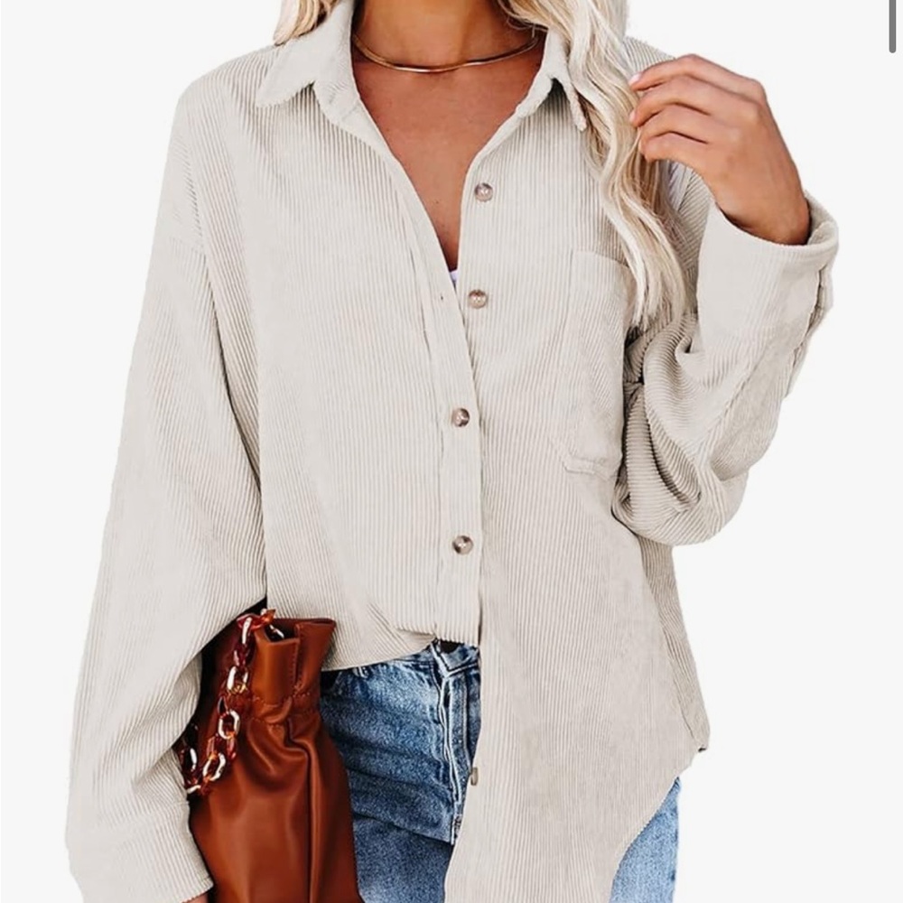 🍒 - 2 FOR $15! Oversized button down shirt cozy minimalist neutral top